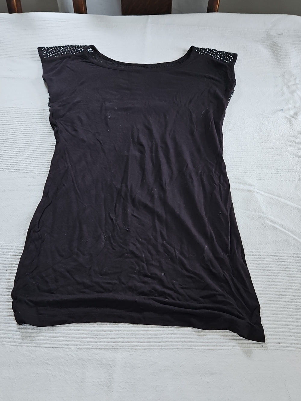 Diesel Black Short Sleeve Scoop Neck Tunic with Lace Cap Sleeves